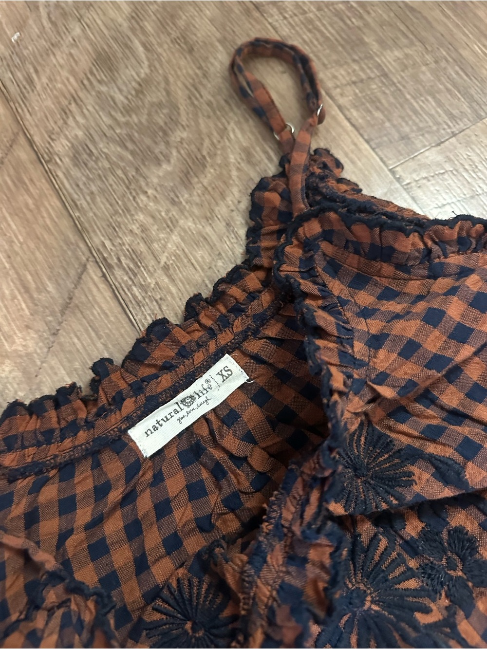 NATURAL LIFE Rust and Black Gingham Embroidered Two-Piece Skirt Set - Picture 5 of 6